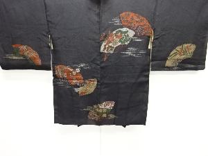 アンティーク　扇に花模様織り出し漆絵羽織